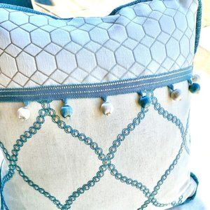 DESIGNER Aqua and White Down Pillow 16”